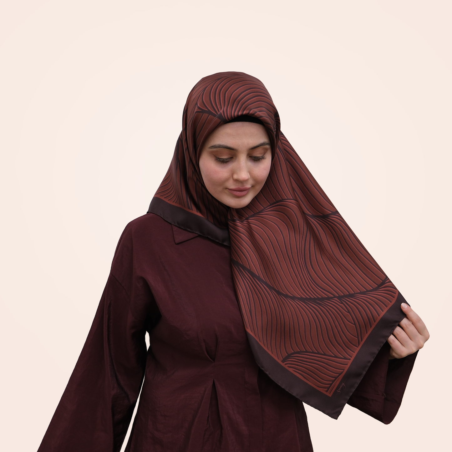 Saye - Bordo Işıltısı Twill İpek Eşarp