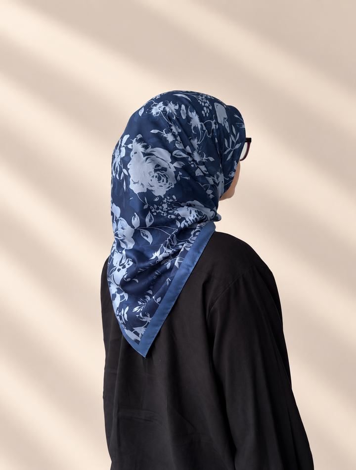 Yansı - Lacivert Pamuklu Eşarp